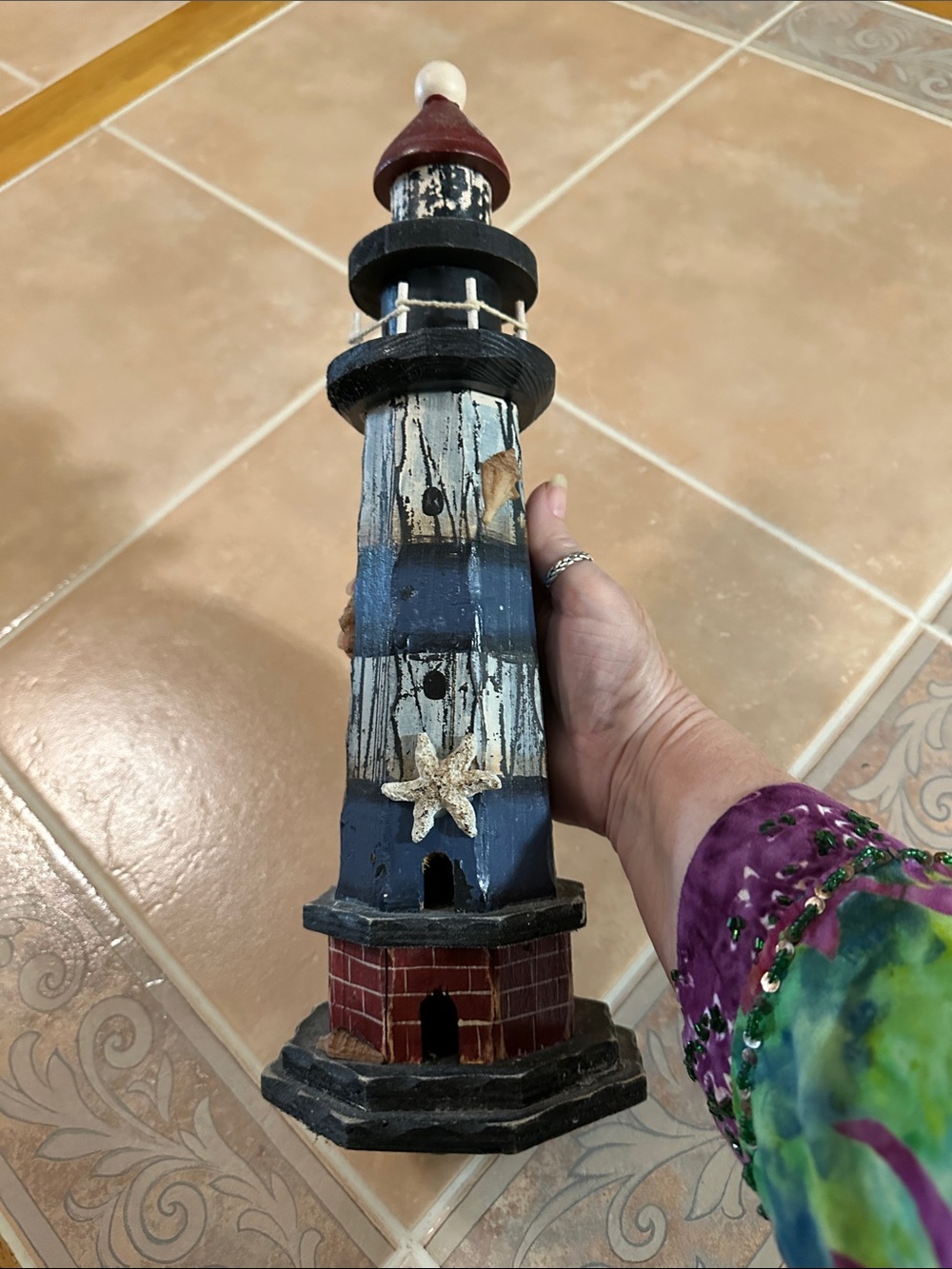 EUC Nautical Wooden Lighthouse Decor - Blue and White